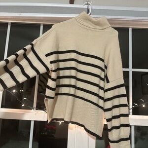Bershka Cream and Black Striped Turtleneck Sweater